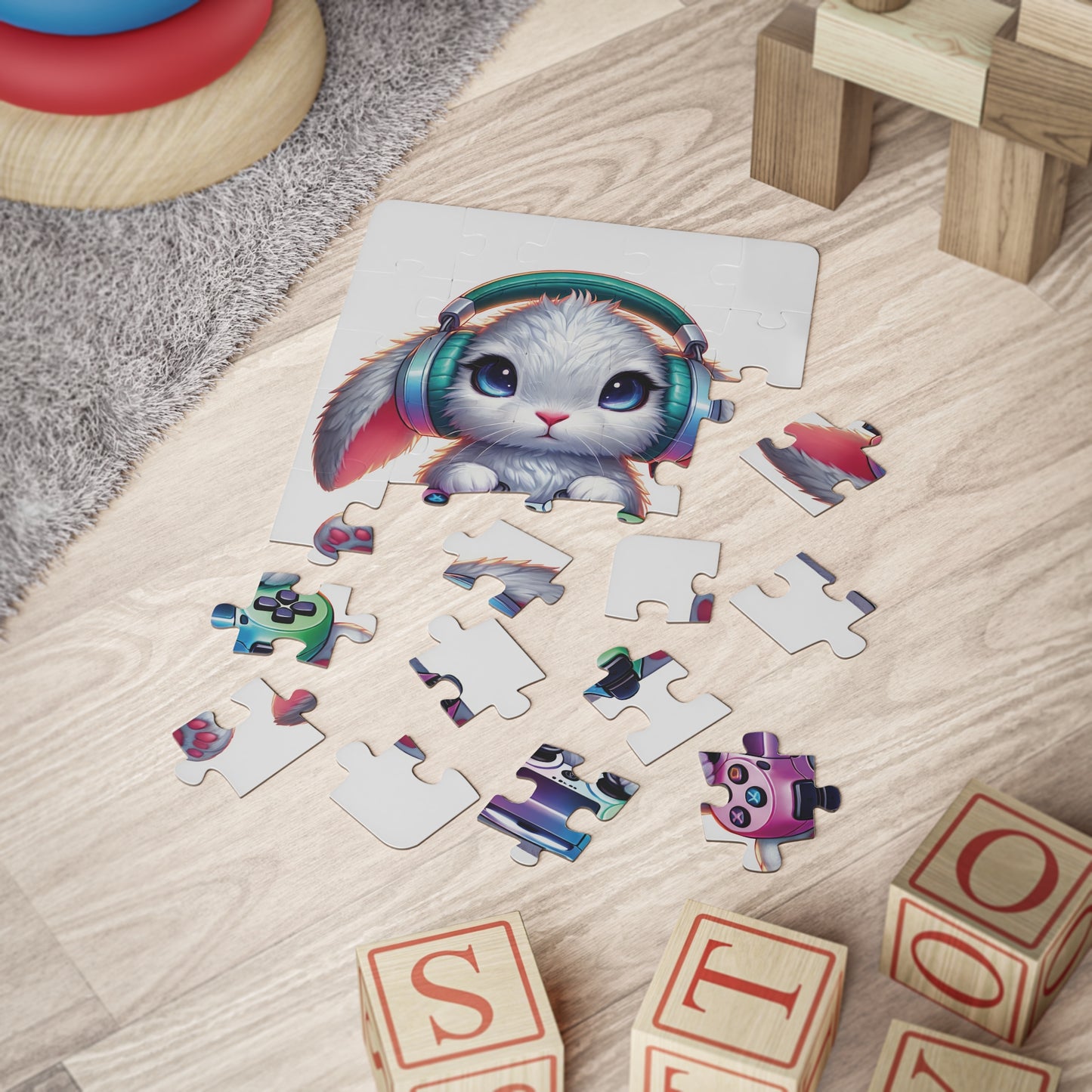 Cute Bunny Gamer Puzzle for Kids - 30-Piece Fun & Learning Activity